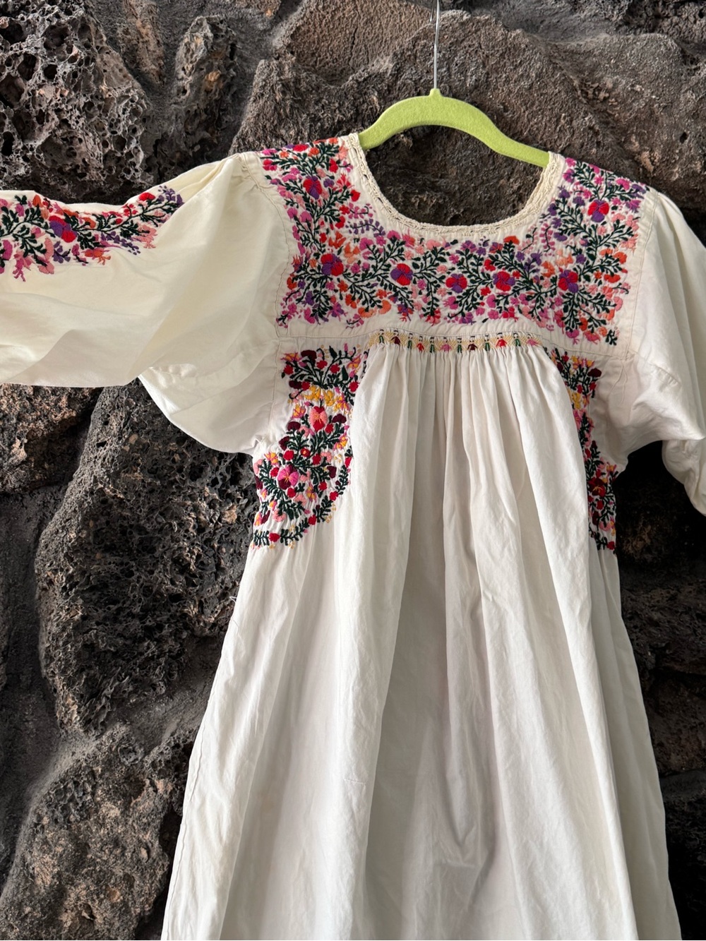 Vintage 60s 70s Cotton Oaxacan Maxi Dress w/ Colorful Floral Hand-Embroidery Med - Picture 16 of 16
